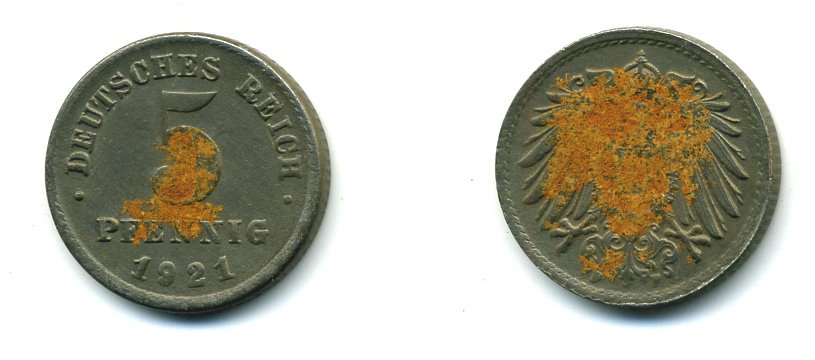 ГЕРМАНИЯ 5 ПФЕННИГОВ 1921 F KM 19, J. 297 железо 54-424