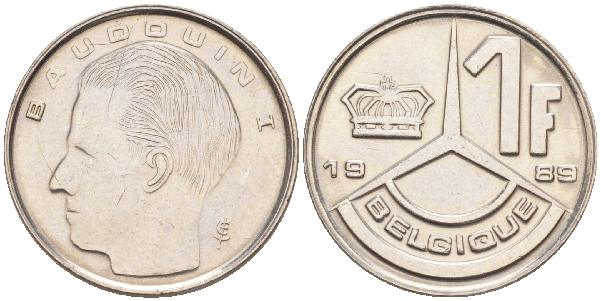 Бельгия 1 франк 1989 Belgique, Бодуэн I (1951-1993) KM 170 железо плакированное никелем 187-933