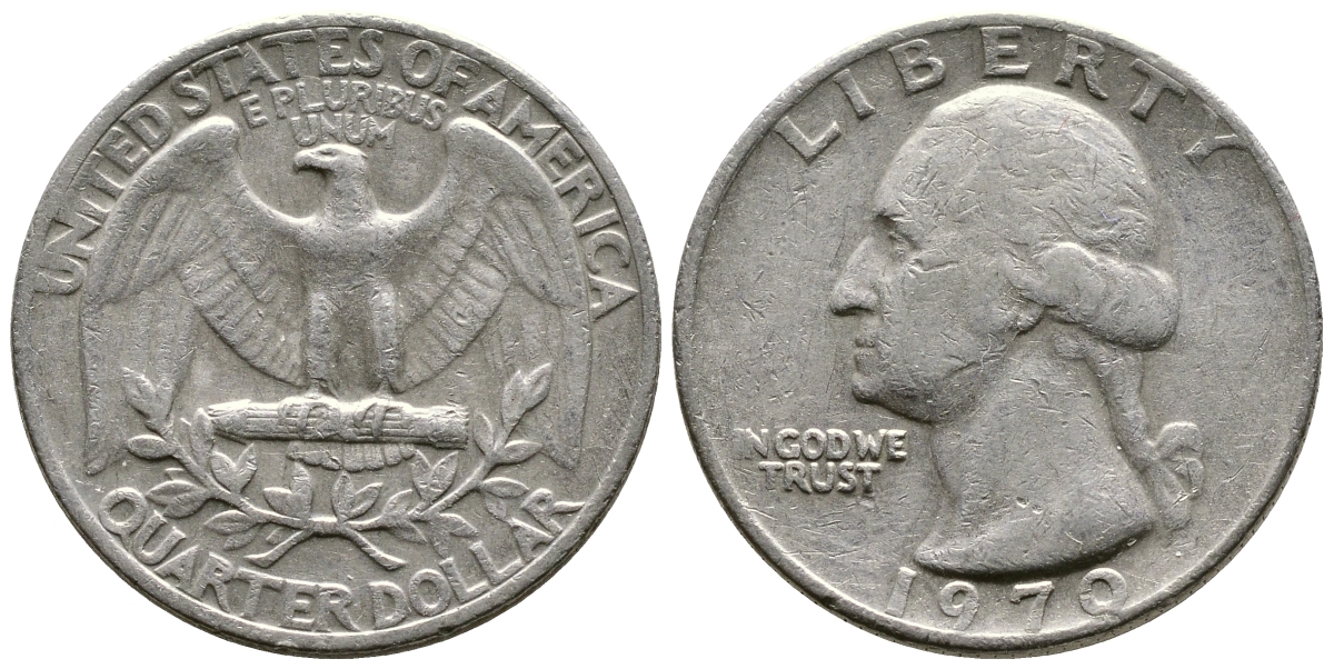 США 25 центов (квотер) 1970 Вашингтон KM 164а медь плакированная медно-никелем 57-616