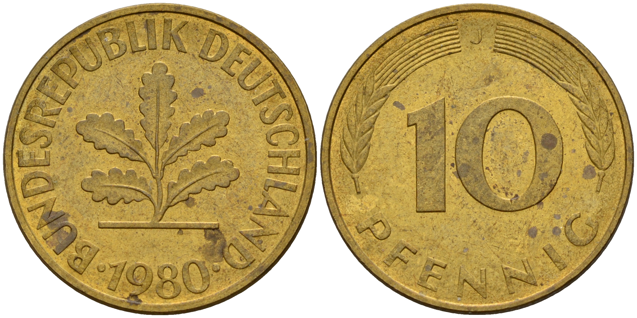 ФРГ 10 пфеннигов 1980 J J. 383, KM 108 сталь плакированная латунью    4603-454