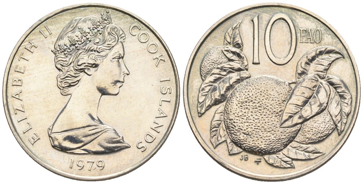 Острова Кука 10 центов 1979 Елизавета II (1952-2022), апельсин KM 4 медно-никель  aUNC  85-451