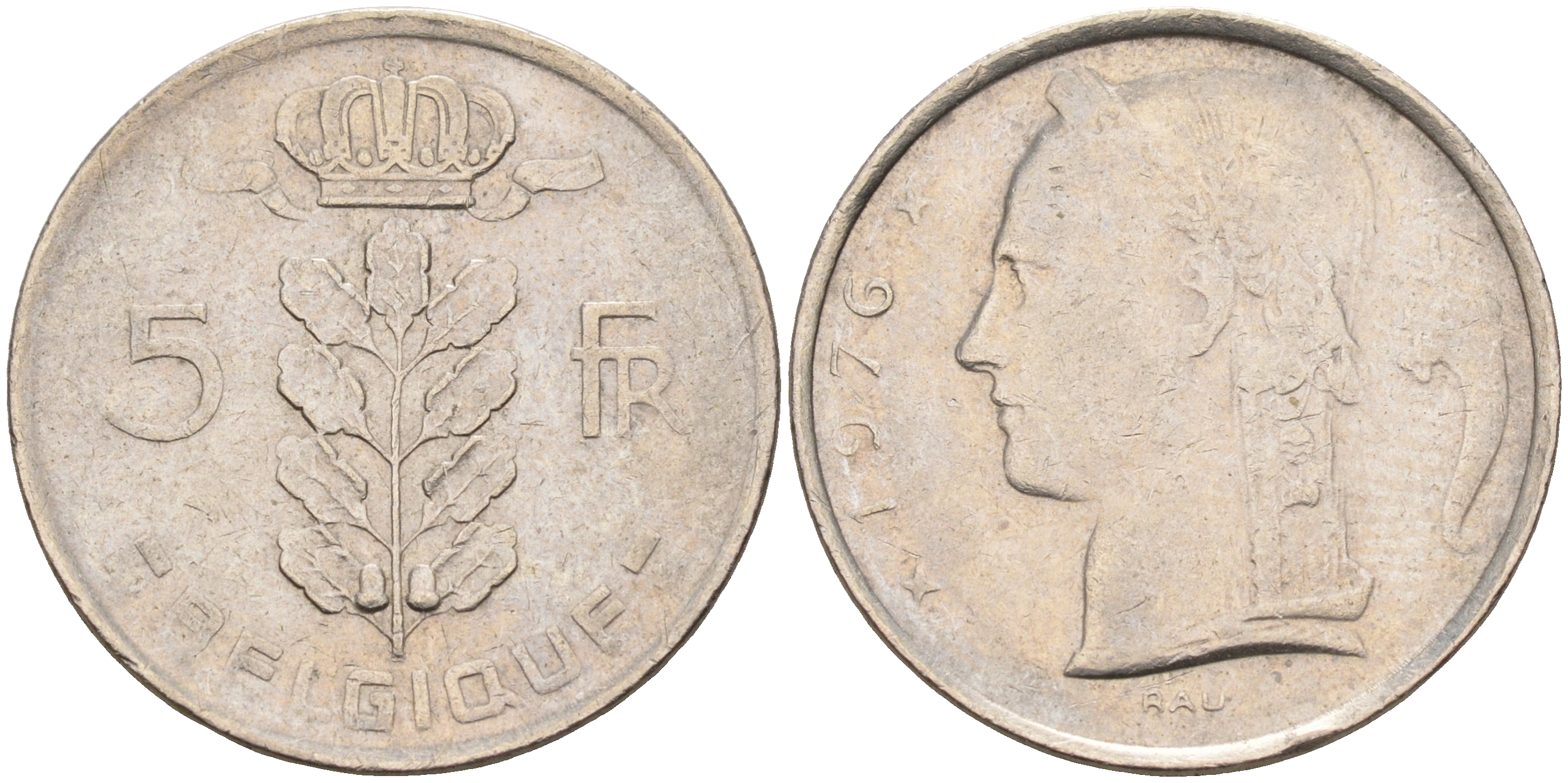 БЕЛЬГИЯ 5 ФРАНКОВ 1976 BELGIQUE KM 134.1 медно-никель 4589-814