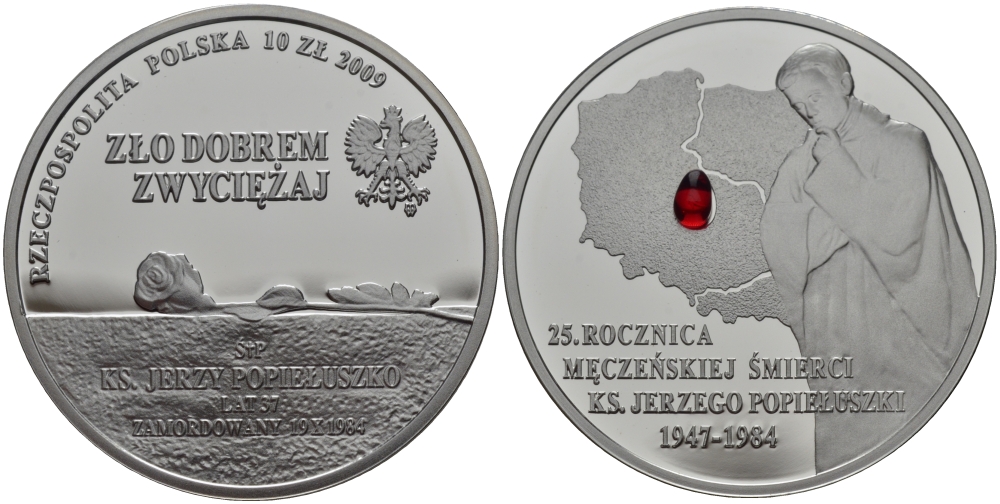 Польша 10 злотых 2009 25 лет со дня убийства Ежи Попелушко, красная слеза KM 701 серебро PROOF 1074-2-62