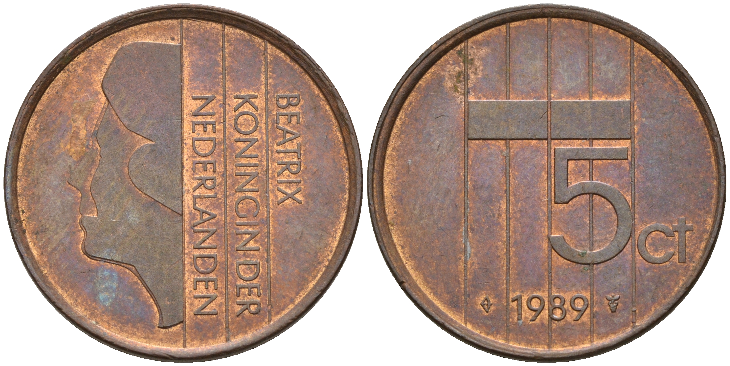 Нидерланды 5 центов 1989 Беатрикс (1980-2013) КМ 202 бронза  UNC  4602-522