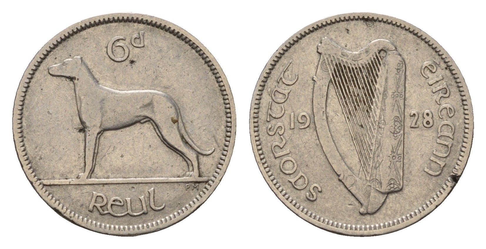 Ирландия 6 пенсов 1928 собака, ирландский волкодав KM 5 никель 4608-135