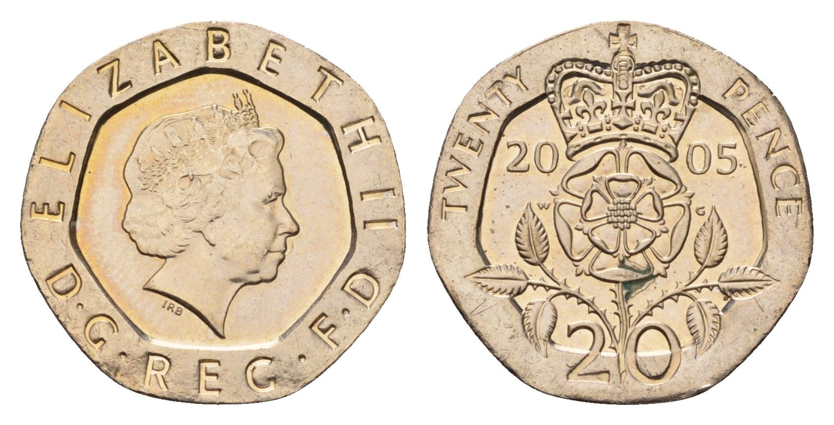 Великобритания 20 пенсов 2005 Елизавета II (1952-2022) KM 990, Spink 4630 (G3) медно-никель UNC 206-1259