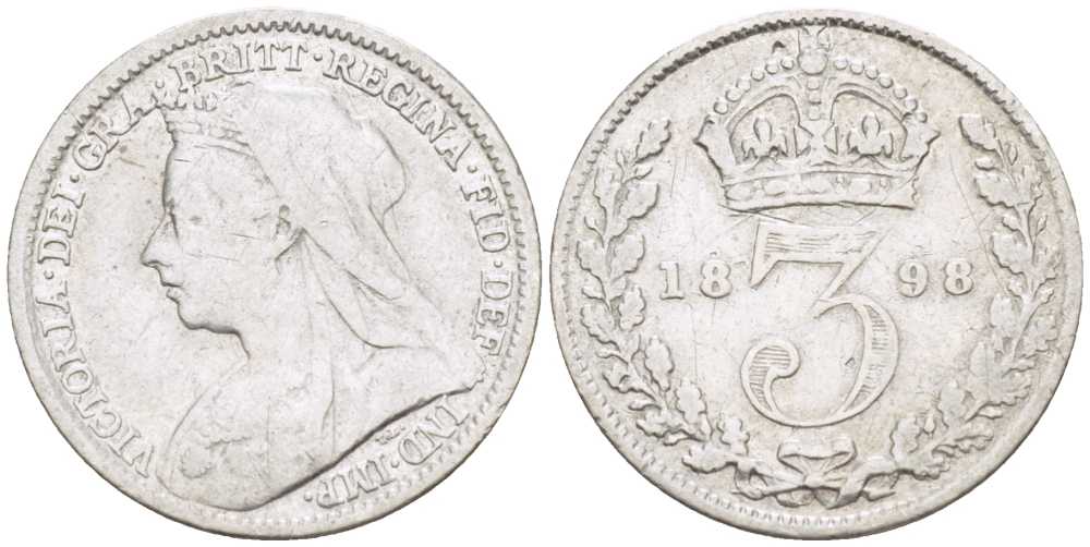 Великобритания 3 пенса 1898 Виктория (1837-1901) KM 777, Spink 3942 серебро 75-154