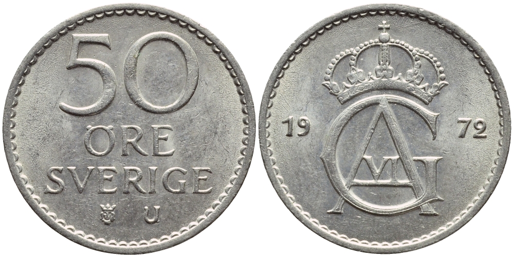 Швеция 50 эре 1972 Густав VI Адольф (1950-1973) KM 837 медно-никель 4397-152