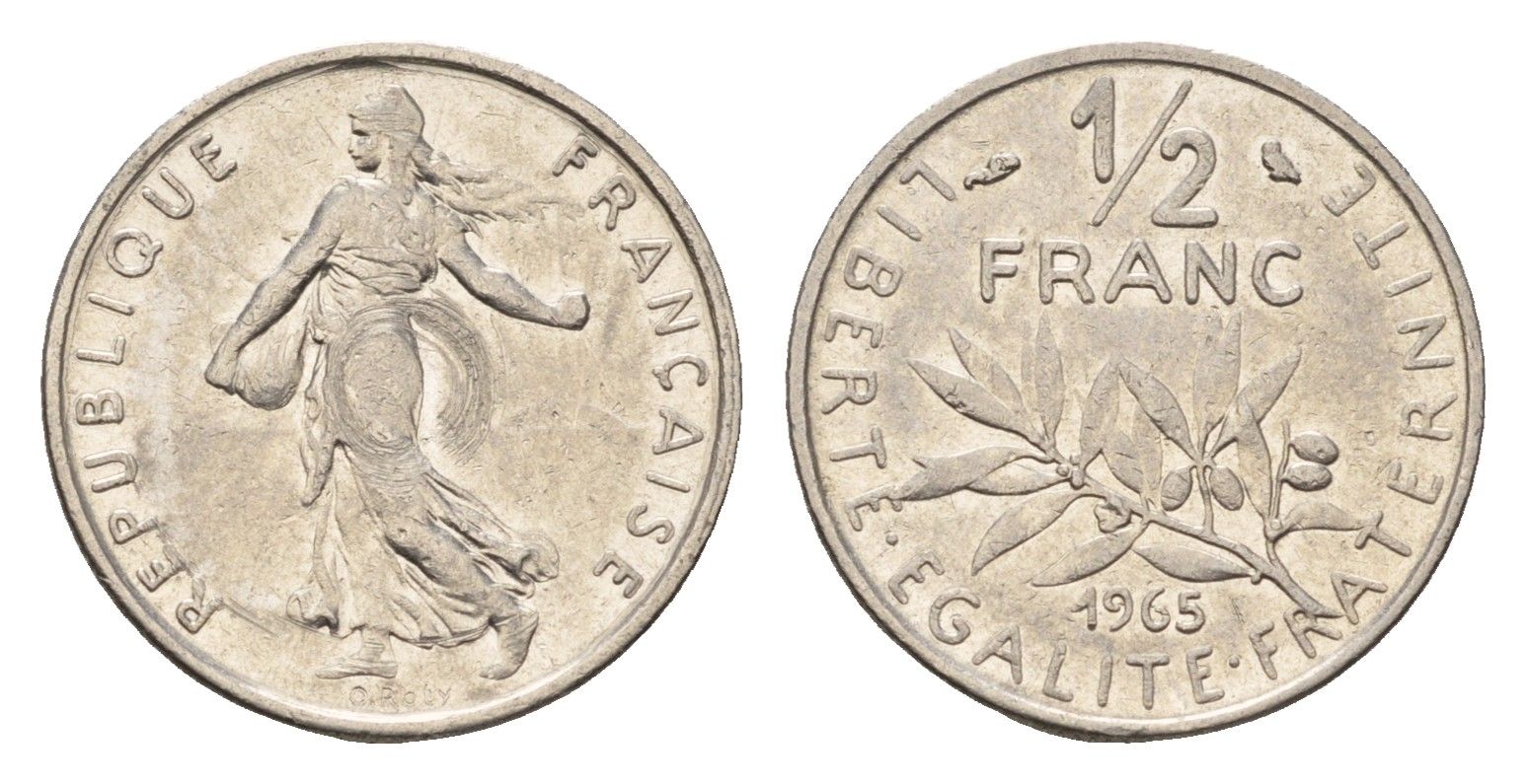 Франция 1/2 франка 1965 KM 931.1 никель 4685-325