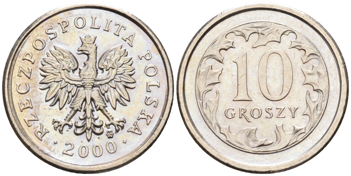 Польша 10 грошей 2000 MW KM 279, Parchimowicz 704g медно-никель 4580-636