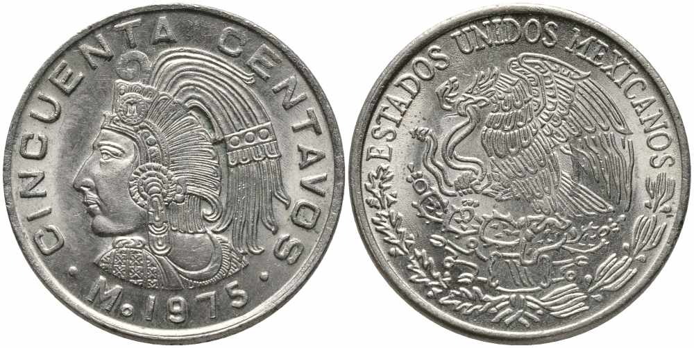 МЕКСИКА 50 СЕНТАВО 1975 DOTS KM 452 медно-никель 87-315