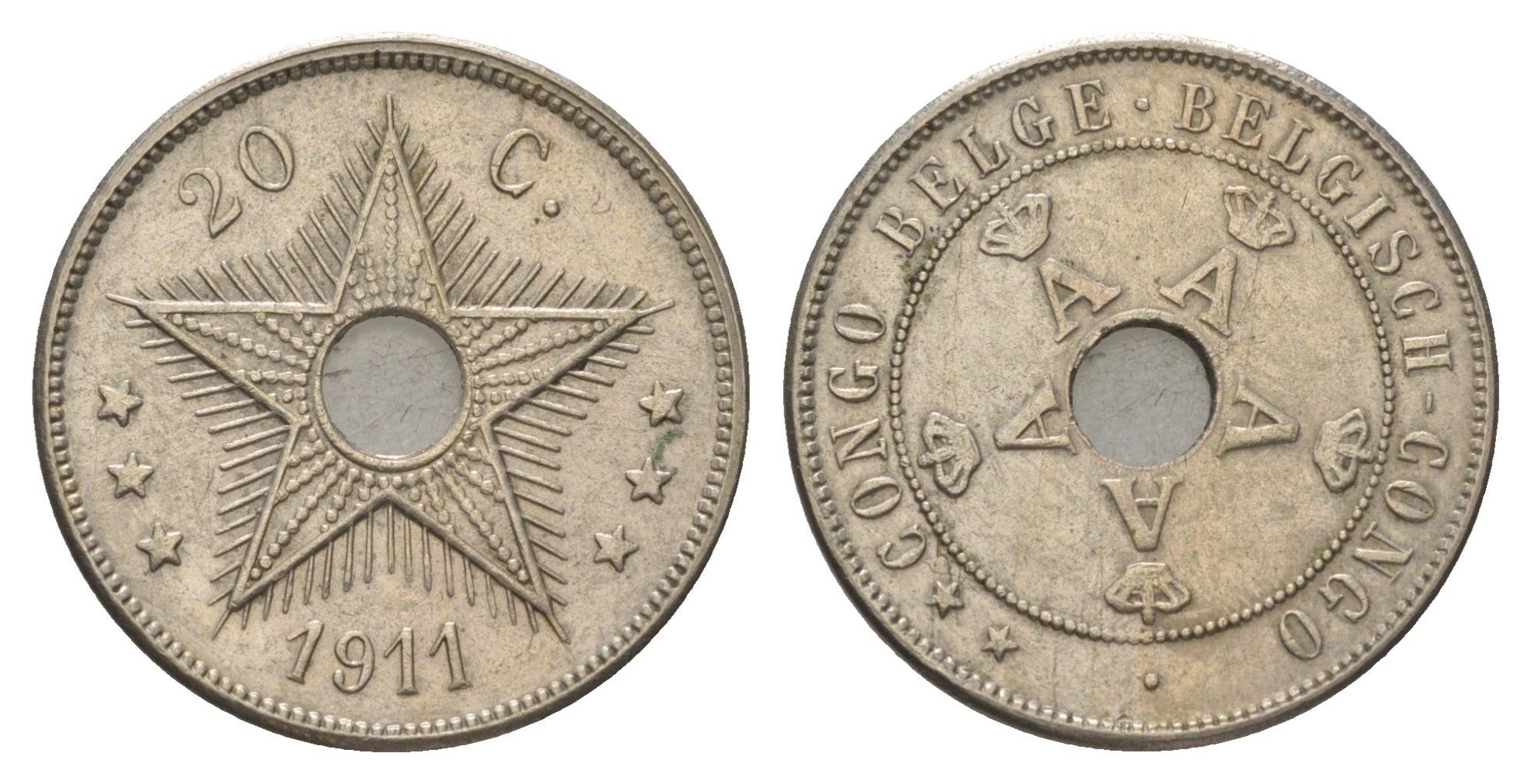 Бельгийское Конго 20 сантимов 1911 KM 19 медно-никель 4626-651