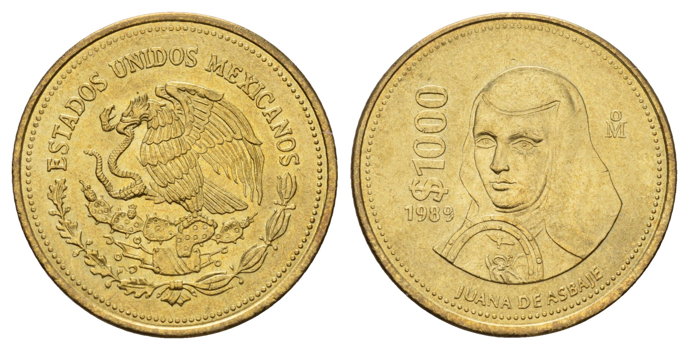 Мексика 1000 песо 1989 KM 536 алюминиевая бронза UNC 4661-332