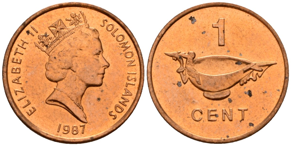 Соломоновы острова 1 цент 1987 Елизавета II (1953-) KM 24 сталь плакированная бронзой aUNC 4602-849