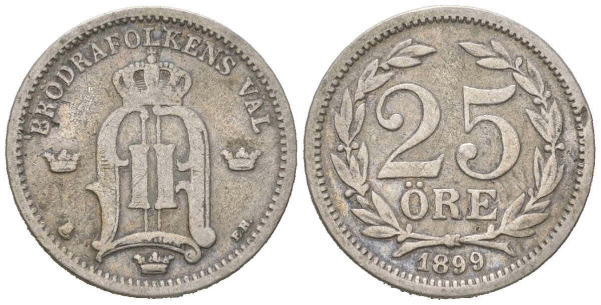 Швеция 25 эре 1899 EB, Оскар II (1872-1907) KM 739 серебро 44-233