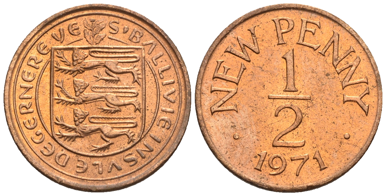 Гернси 1/2 пенни 1971 Елизавета II (1952-2022), герб KM 20 бронза  UNC  220-1215