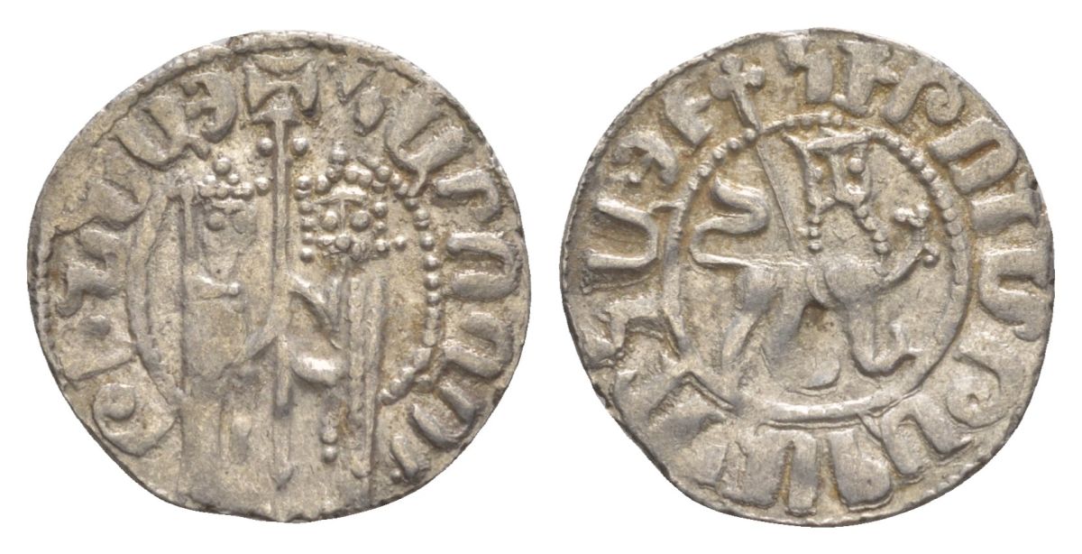 Киликийская Армения трам 1226-1271 Хетум I и царица Забель, держат крест/лев с патриаршим крестом  серебро    1516-742