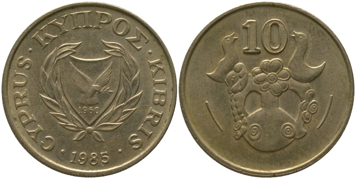 Кипр 10 центов 1985 KM 56.2 никель латунь 4380-224