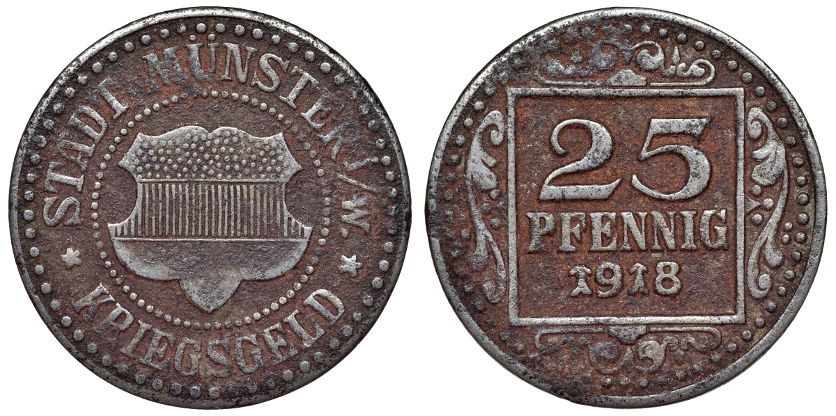 Германия, Мюнстер 25 пфеннигов 1918 Северный Рейн-Вестфалия, нотгельд Funck 350.4 железо 4121-331