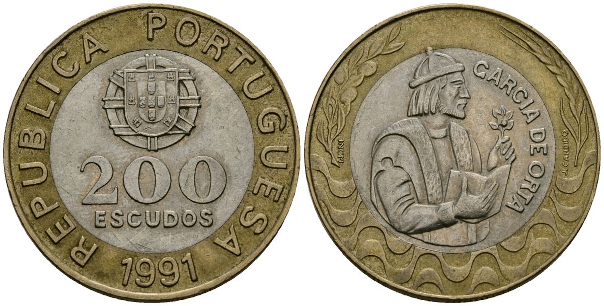 Португалия 200 эскудо 1991 Гарсия Де Орта (1501-1568) KM 655 биметалл 4168-545