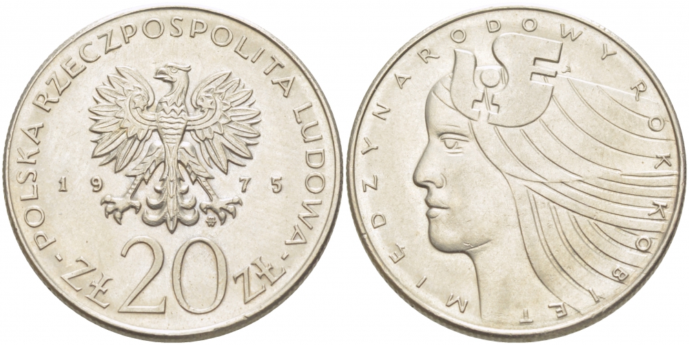 Польша 20 злотых 1975 MW, Международный год женщины KM 75, Parchimowicz 248 медно-никель 4403-625