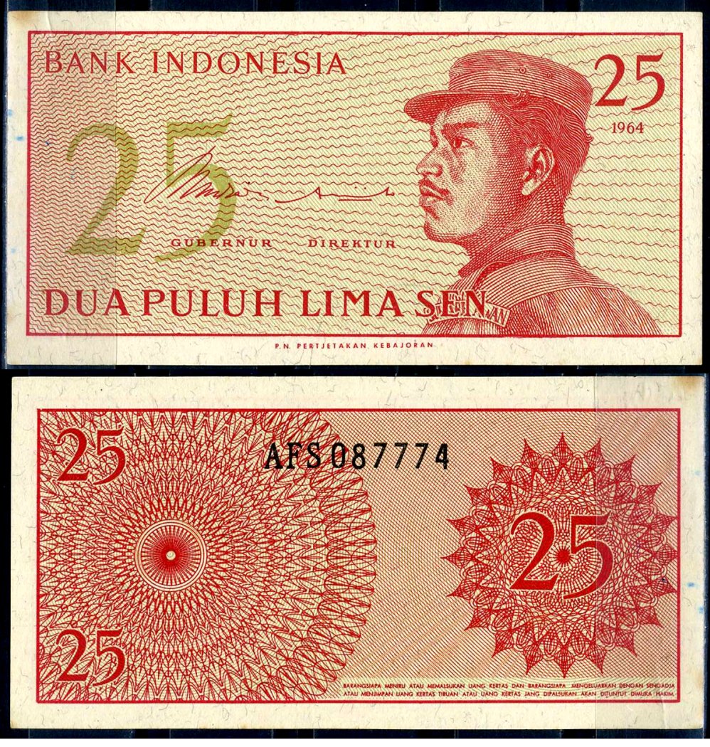 Индонезия 25 сенов 1964 доброволец Pick 93а бумага UNC (пресс) 6266-3-1-1