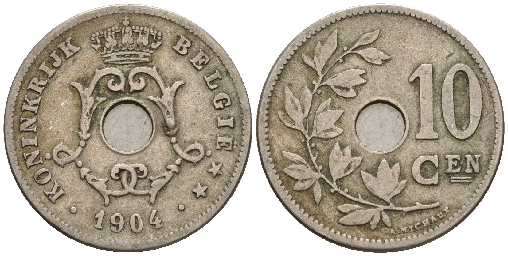 Бельгия 10 сантимов 1904 Belgie KM 53 медно-никель 259-1021