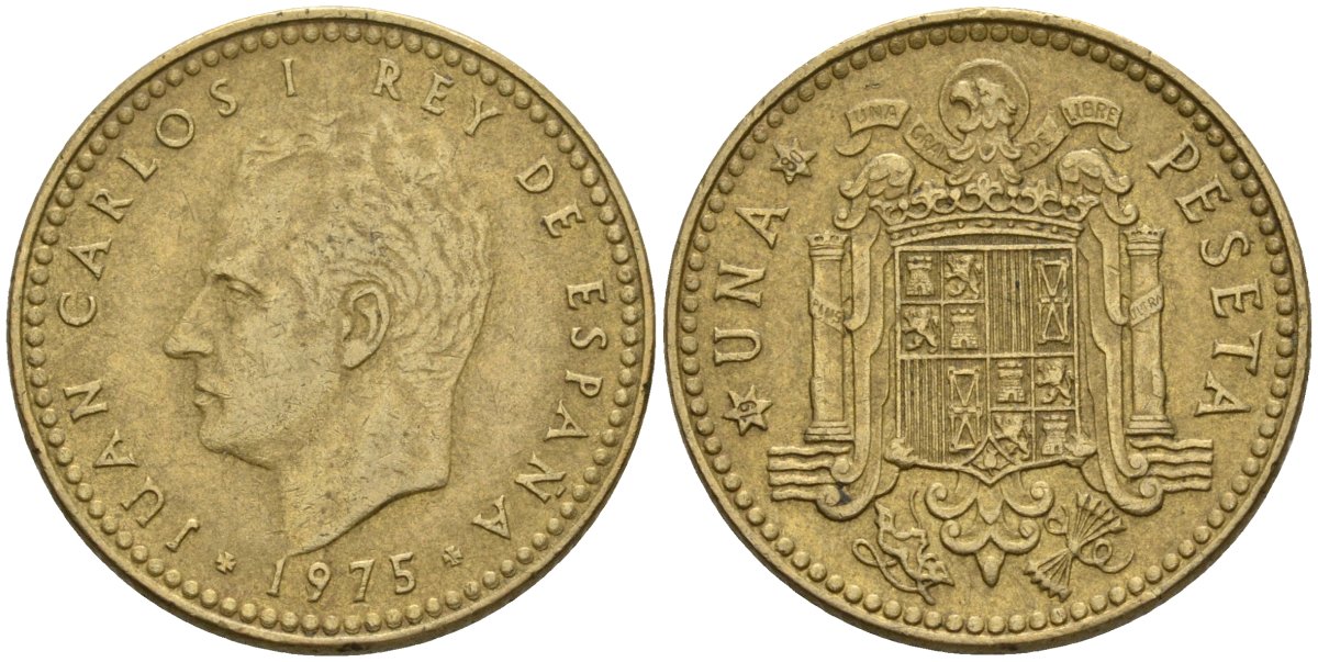 Испания 1 песета 1975 (80) Хуан Карлос I (1975-2014) KM 806 алюминиевая бронза 4604-433