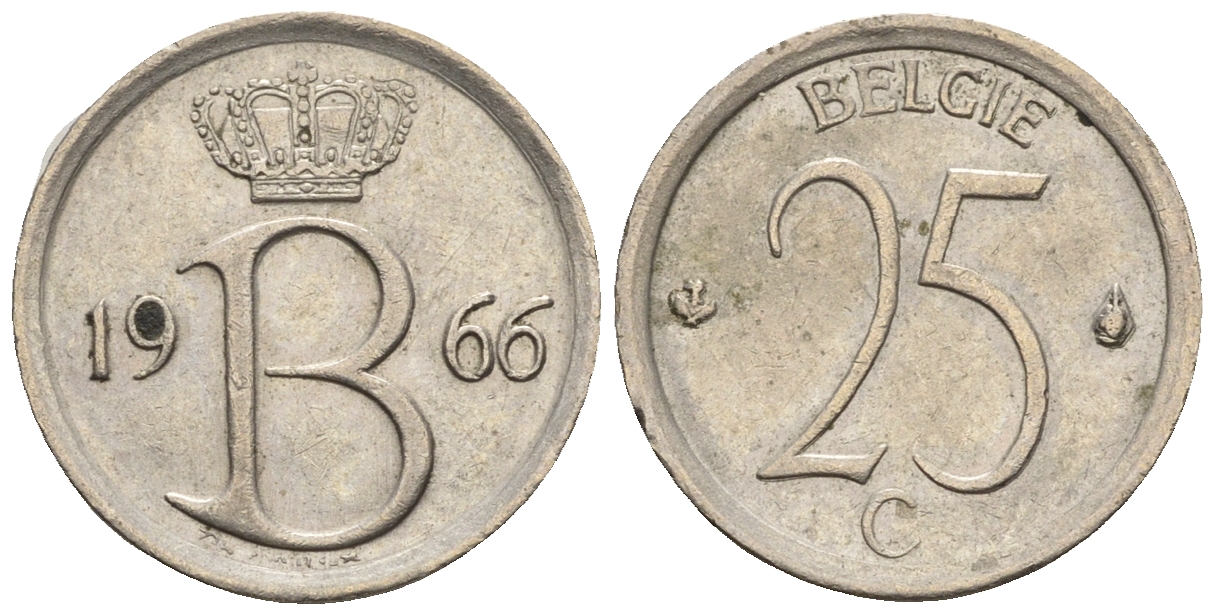 Бельгия 25 сантимов 1966 Belgie, Бодуэн I (1951-1993) KM 154.1 медно-никель 4609-364