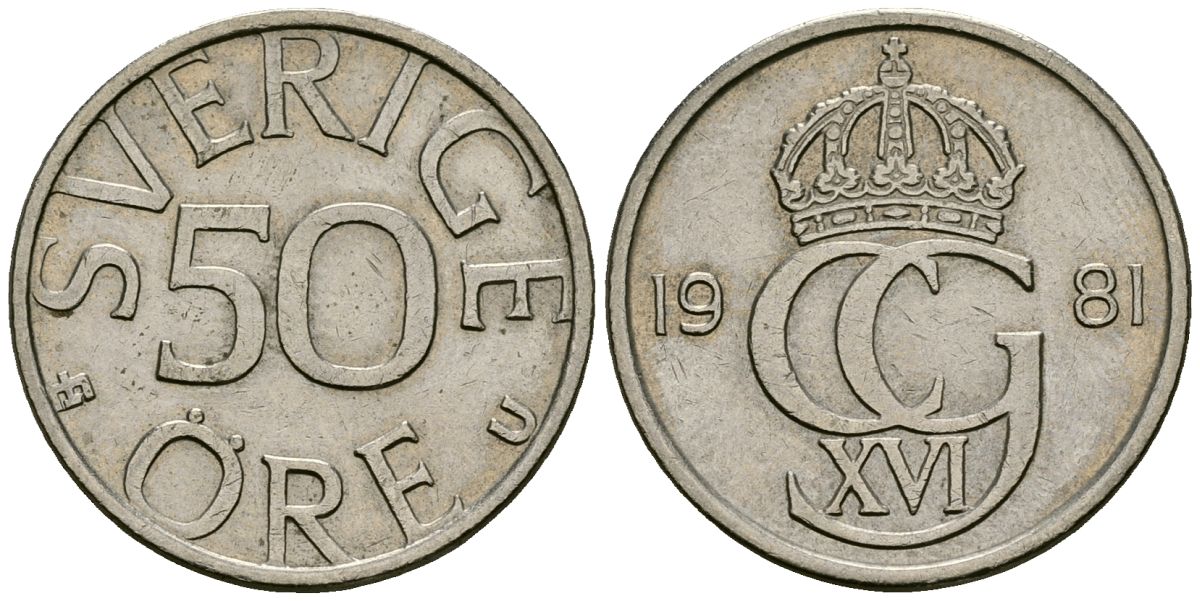 Швеция 50 эре 1981 Карл XVI Густав (1973- ) KM 855 медно-никель 4167-352