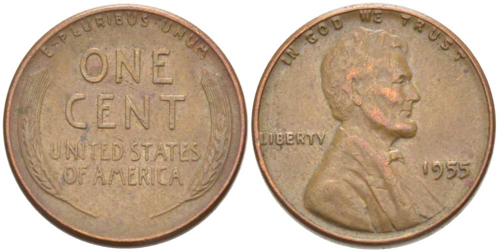 США 1 ЦЕНТ 1955 ЛИНКОЛЬН KM А132 медь цинк 218-645