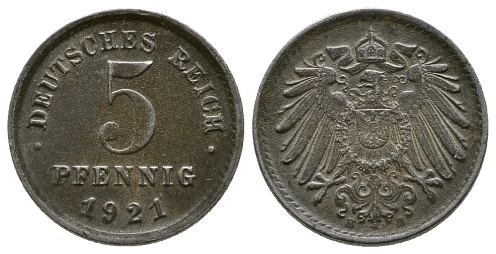 Германия 5 пфеннигов 1921 E KM 19, J. 297, Weege 5 железо 4380-154