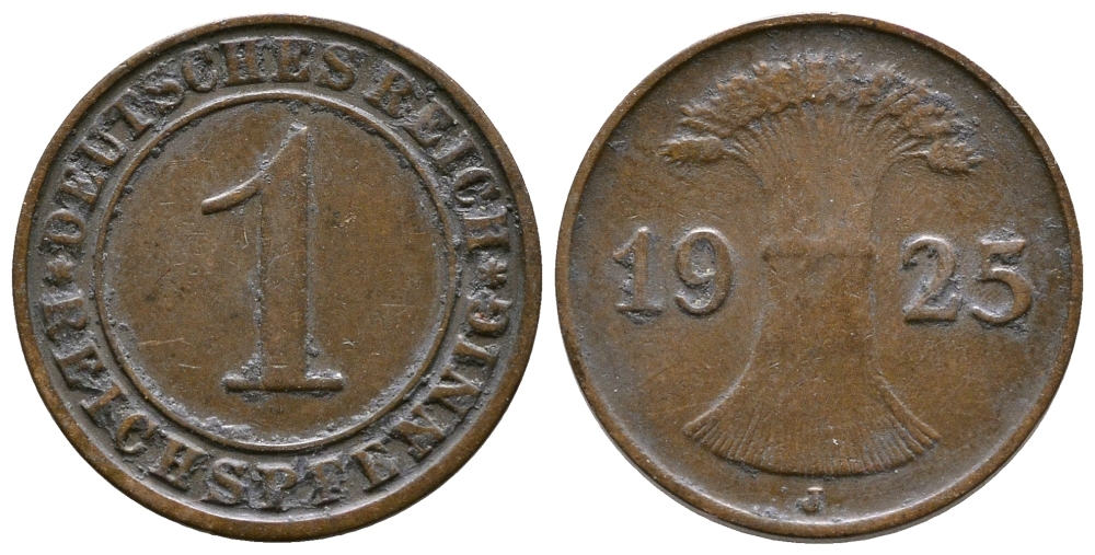 ГЕРМАНИЯ 1 РЕЙХСПФЕННИГ 1925 J KM 37, J. 313 бронза 4380-1134