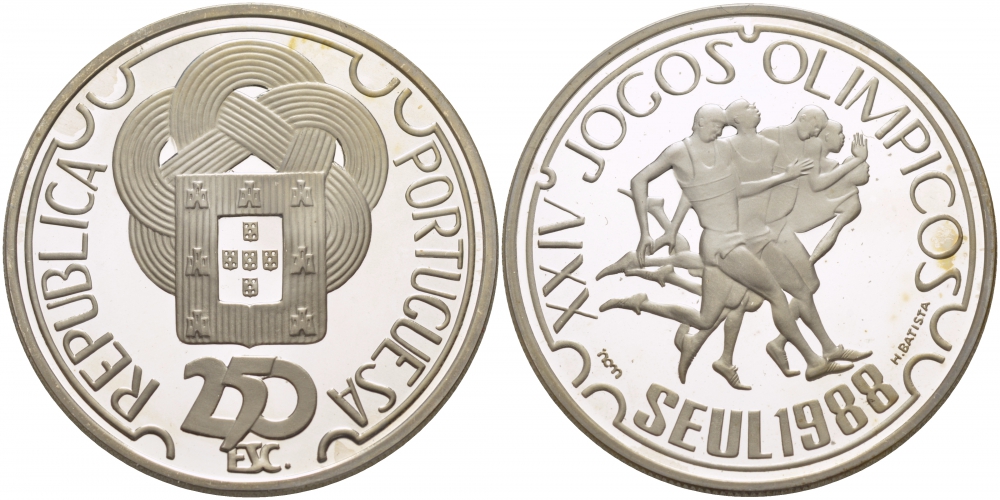 Португалия 250 эскудо 1988 XXIV Олимпийские игры в Сеуле 1988 года, бегуны KM 643а серебро PROOF 01-235-31