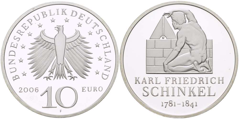 ФРГ 10 евро 2006 F, Карл Фридрих Шинкель KM 245, DE.S 10.26 серебро PROOF 1085-5-71