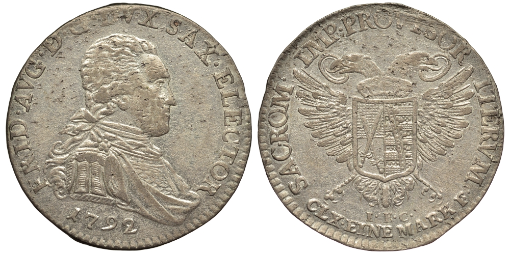 Саксония 1/12 талера (2 грошена) 1792 Фридрих Август III (1763-1806), из коллекции Gerhart Rother KM 1031, Merseb. 2017 серебро aUNC 000-000