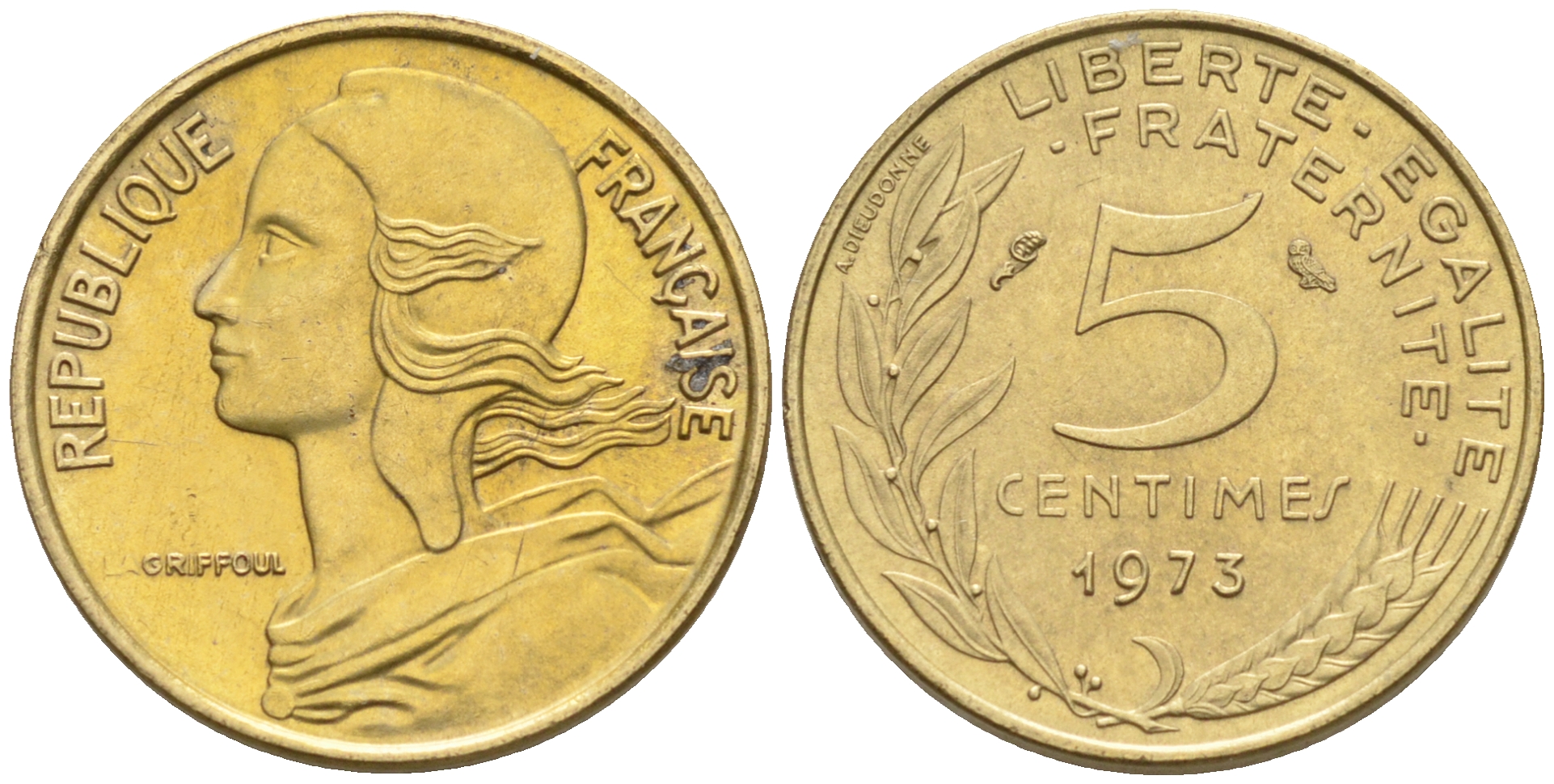 Франция 5 сантимов 1973 тип Марианна KM 933 никель алюминий медь    4594-1129