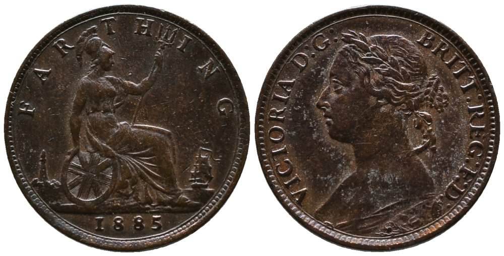 Великобритания 1 фартинг 1885 Виктория (1837-1901) KM 753, Spink 3958 бронза  1518-1131