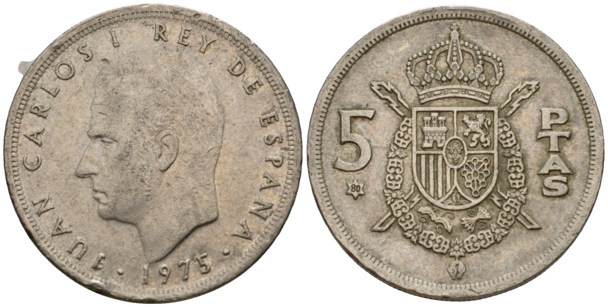 Испания 5 песет 1975 (80) Хуан Карлос I (1975-2014) KM 807 медно-никель 210-732