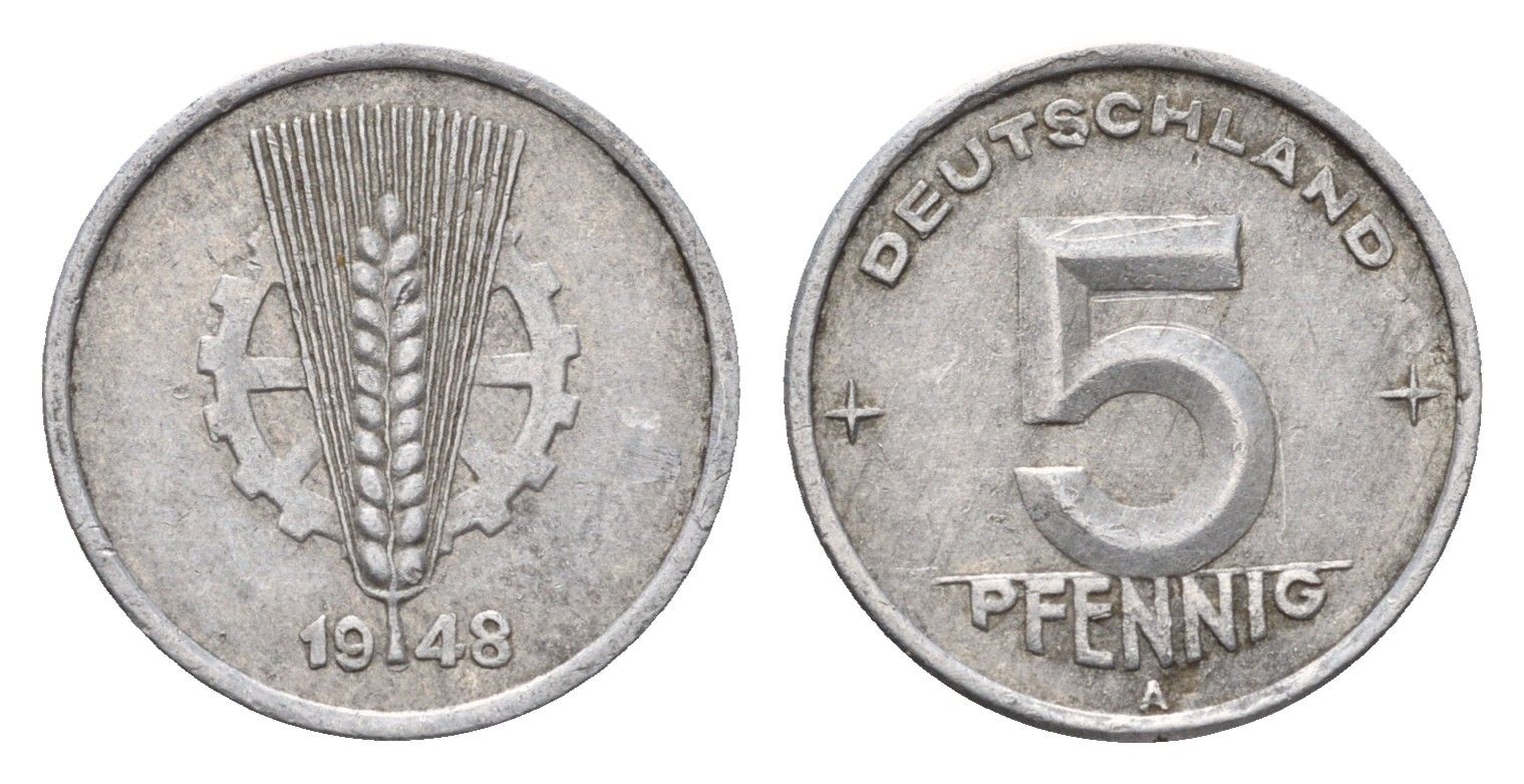 ГДР 5 пфеннигов 1948 A KM 2 алюминий 4684-247