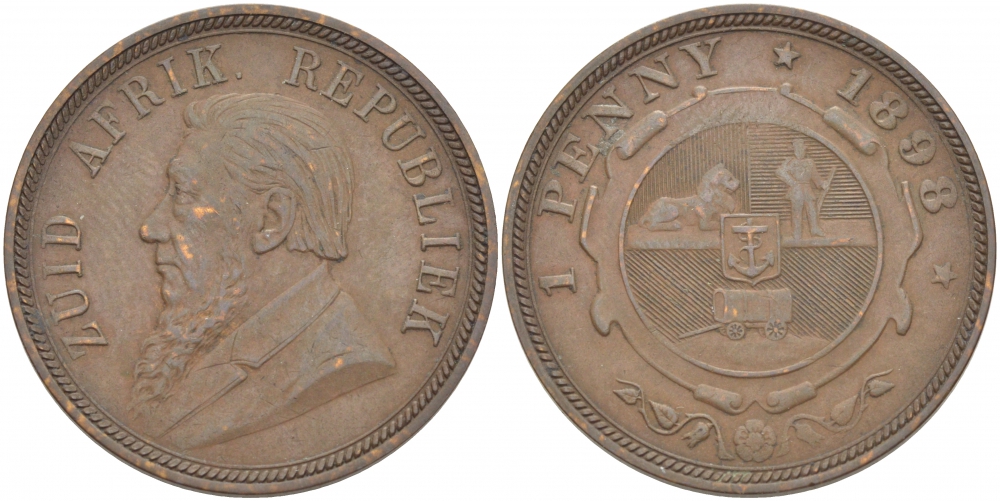Южно-Африканская Республика, Трансвааль 1 пенни 1898 Пауль Крюгер KM 2 медь 180-824