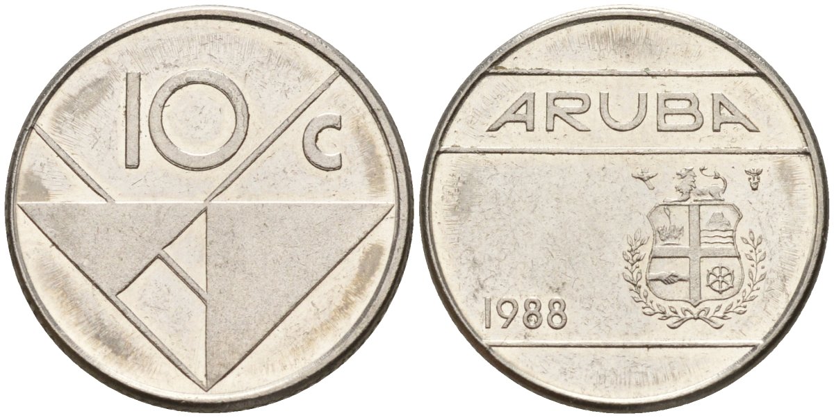 Аруба 10 центов 1988 Беатрикс (1980-2013) KM 2 сталь плакированная никелем 4174-823