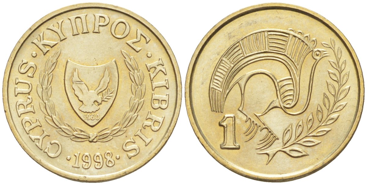 Кипр 1 цент 1998 KM 53.3 никель латунь 187-212