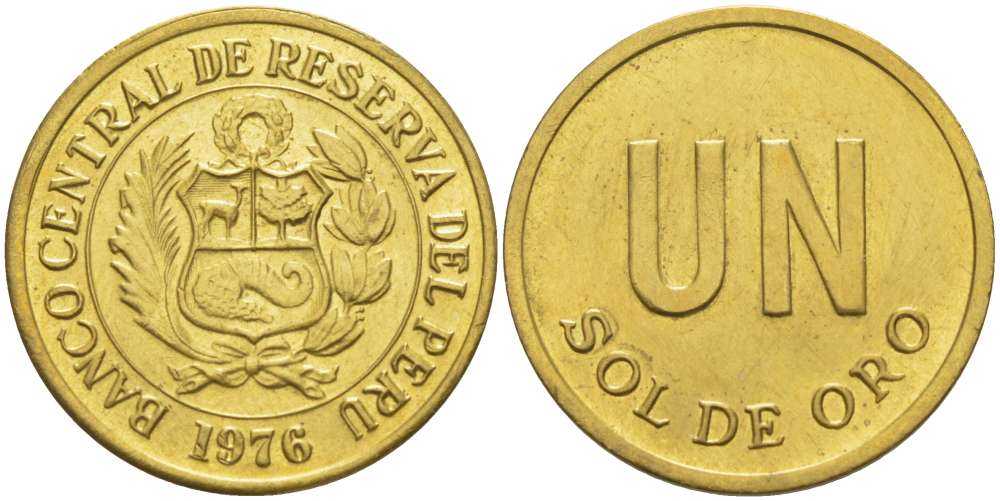 ПЕРУ 1 СОЛЬ 1976 KM 266.1 латунь 4519-553