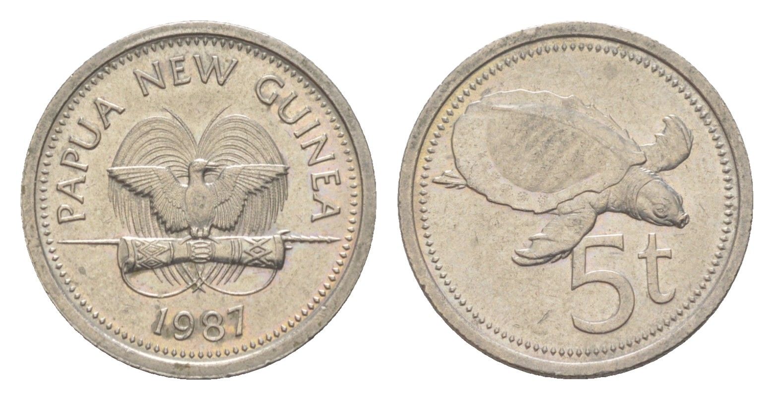 Папуа-Новая Гвинея 5 тойя 1987 KM 3 медно-никель UNC 4651-838