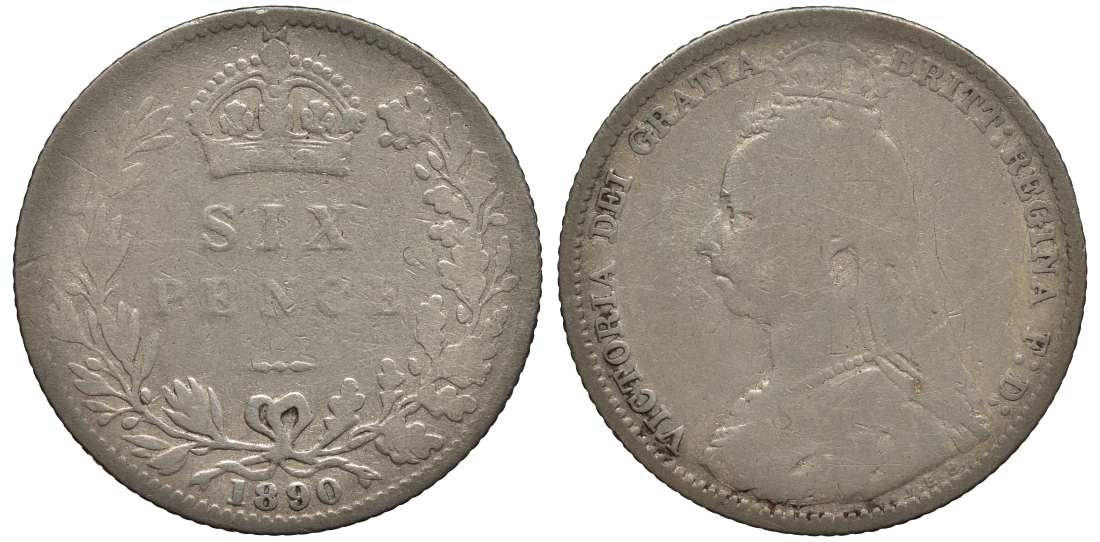 Великобритания 6 пенсов 1890 Виктория (1837-1901) KM 760, Spink 3929 серебро 4114-727
