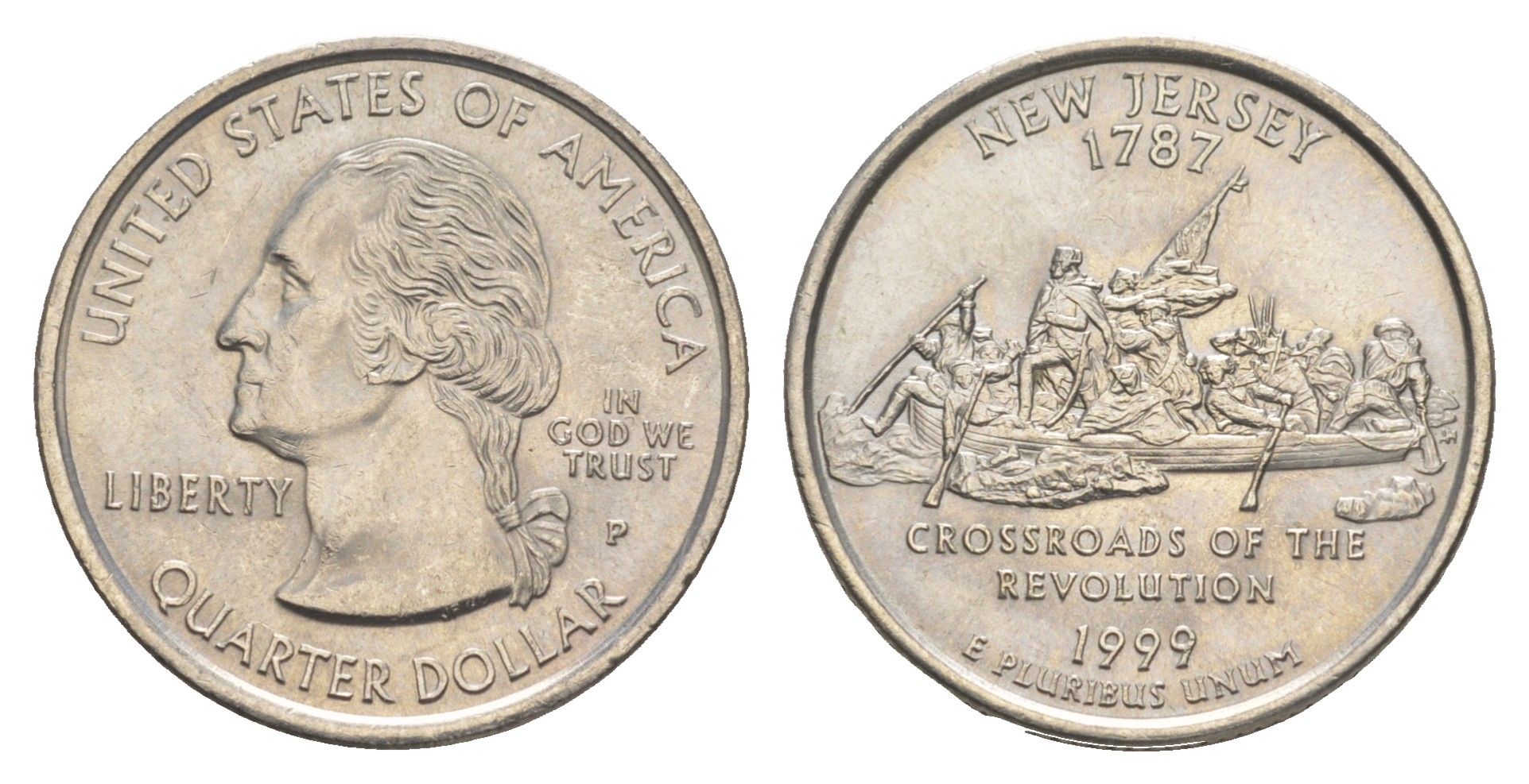 США 25 центов (квотер, 1/4 доллара) 1999 Р, серия штаты США, Нью-Джерси KM 295 медь плакированная медно-никелем aUNC 4652-846