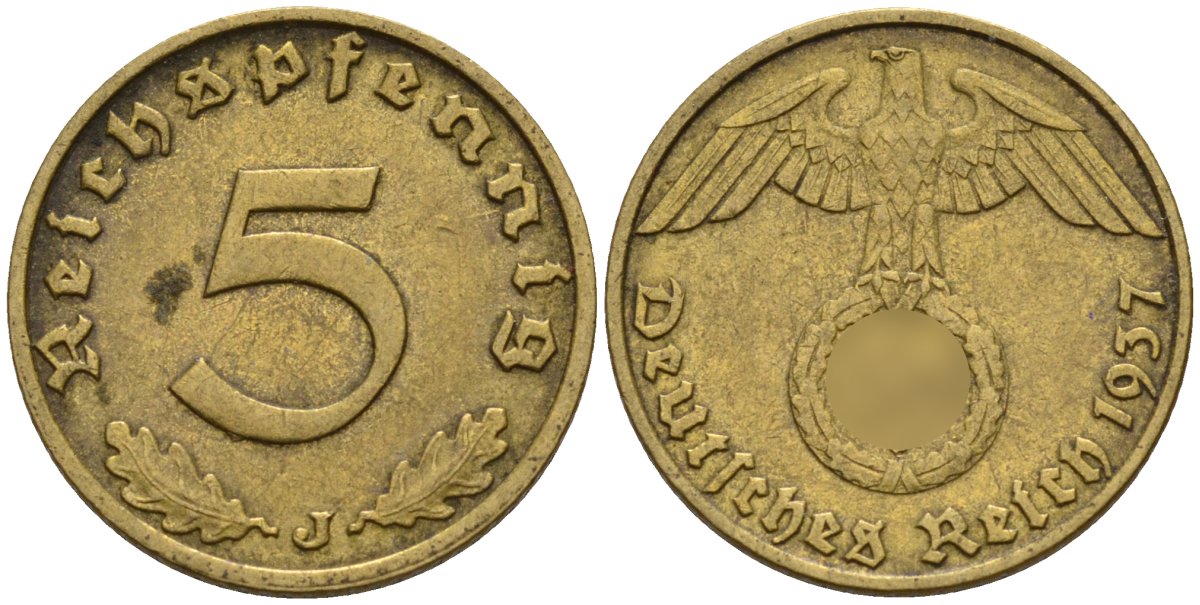 Германия 5 рейхспфеннигов 1937 J KM 91, J. 363 алюминиевая бронза 4151-756