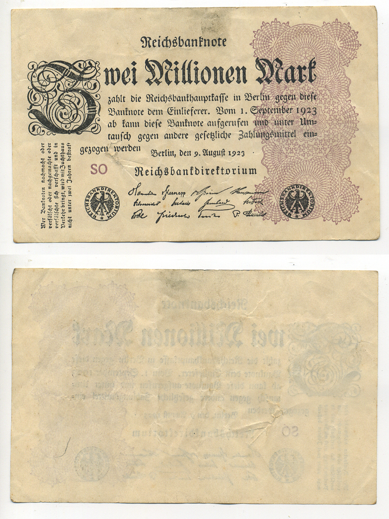 ГЕРМАНИЯ 2000000 МАРОК 1923 Pick 104 бумага 7183-2-3-1