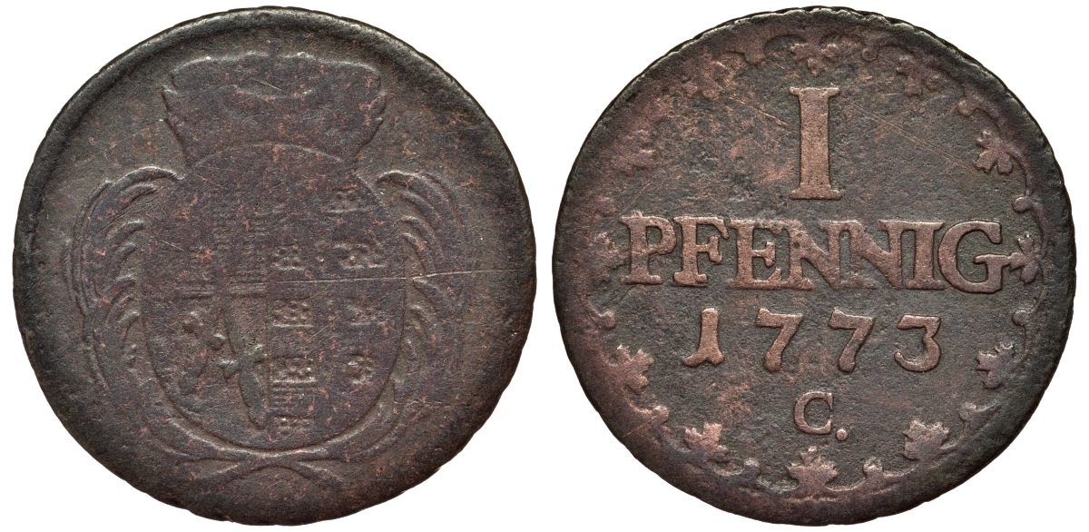 САКСОНИЯ 1 ПФЕННИГ 1773 С KM 1000 медь 75-1141